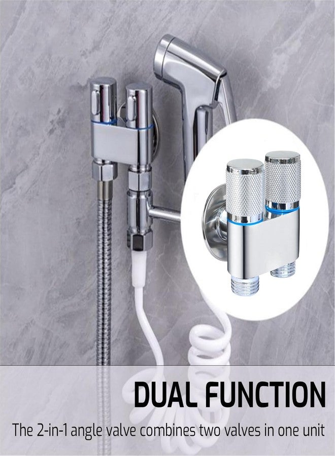 أيونيكس صنبور زاوية ثنائي الاتجاه من IONIX للتثبيت على الحائط | صمام زاوية 2 في 1 مع شفة جدارية، بخاخ تنظيف مائي ثنائي المخرج، صنبور زاوية مع شفة، تشطيب كروم نحاسي، لحوض غسيل الحمام والمرحاض (فضي) - Image 4
